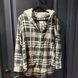 American Eagle Outfitters Plaid Shirt with Hood